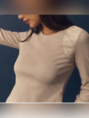 Anthropologie Maeve Faux Leather Inset Long-Sleeve Ribbed Top-S
